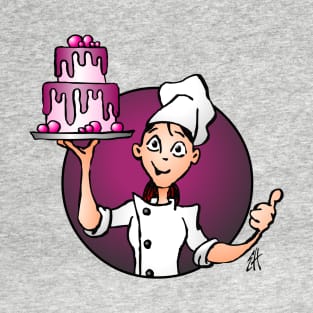 Pastry chef with a pink glazed cake T-Shirt